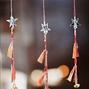 New Free People Shooting Star Ornament 3 in Box Mirror Star Bell Tassel
